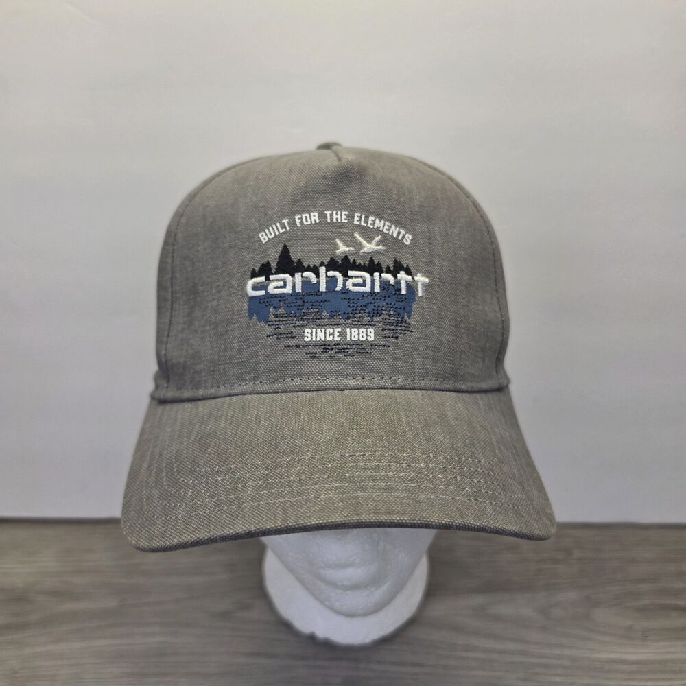 Carhartt Hat Built For The Elements Gray Canvas Snapback Graphic Baseball Cap